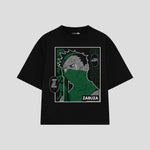 Playera streetwear premium de anime y gaming ExtraLife MX, corte boxy oversized drop shoulder heavyweight en color Deep Black y Off-White, moda urbana mexicana de culto.