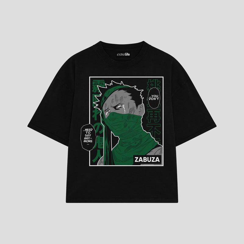 Playera streetwear premium de anime y gaming ExtraLife MX, corte boxy oversized drop shoulder heavyweight en color Deep Black y Off-White, moda urbana mexicana de culto.