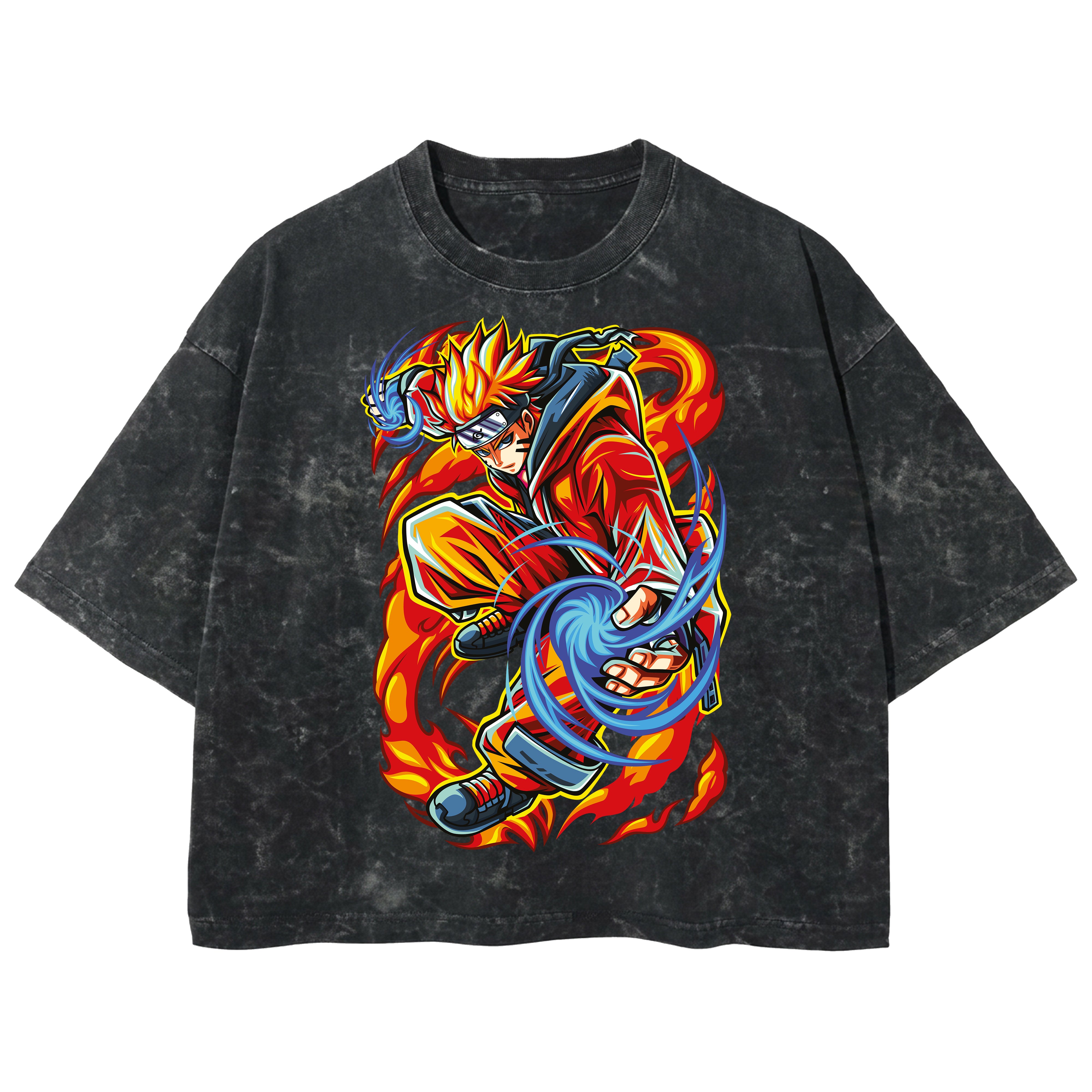 Playera streetwear premium de anime y gaming ExtraLife MX, corte boxy deluxe mineral wash heavyweight en color Acid Wash, moda urbana mexicana de culto.