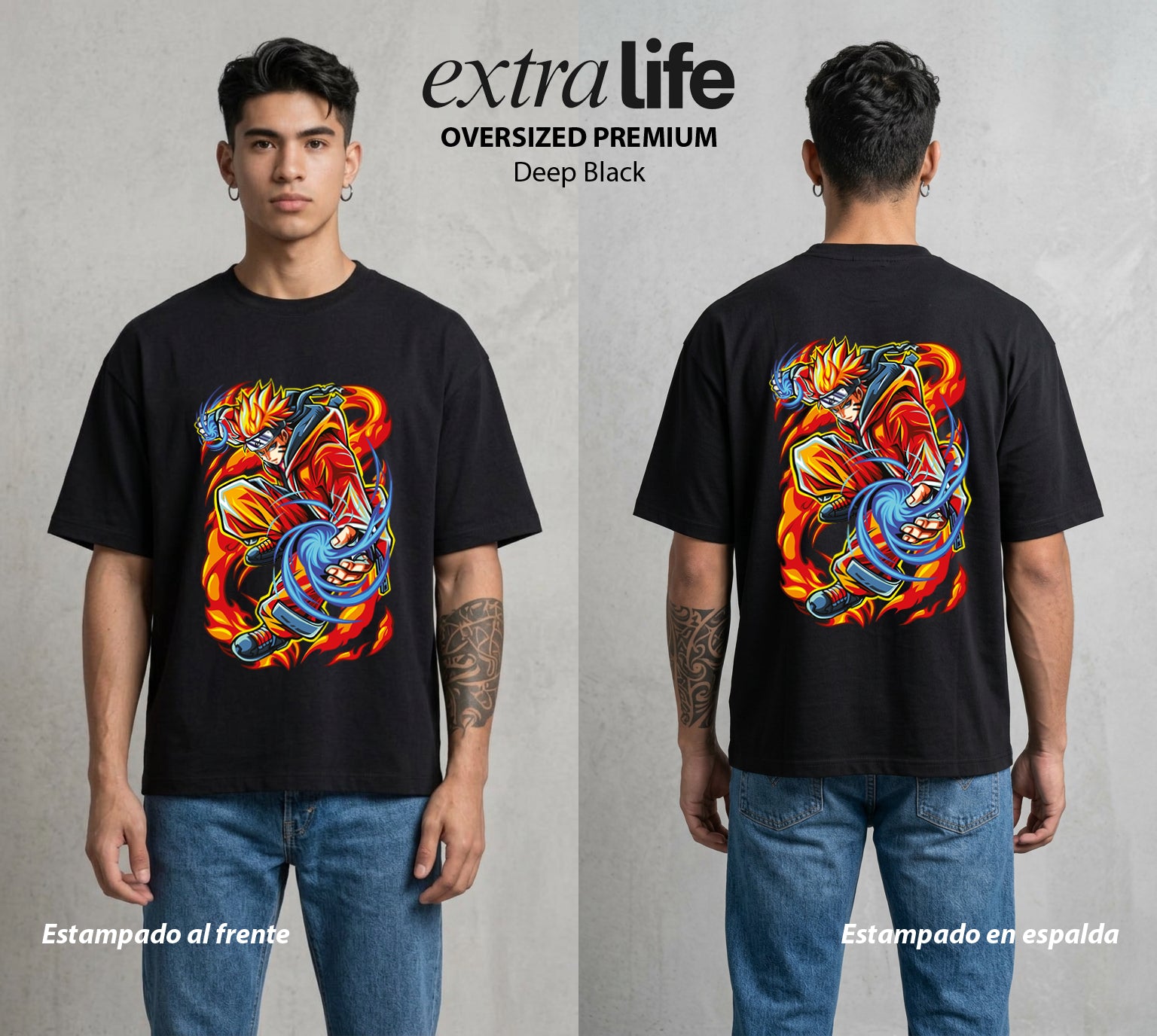 La Aldea Oculta | El Hokage del Futuro #02954 - Playera Oversized Premium | Deep Black - Foto en modelo