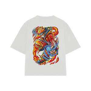 Playera streetwear premium de anime y gaming ExtraLife MX, corte boxy oversized drop shoulder heavyweight en color Deep Black y Off-White, moda urbana mexicana de culto.