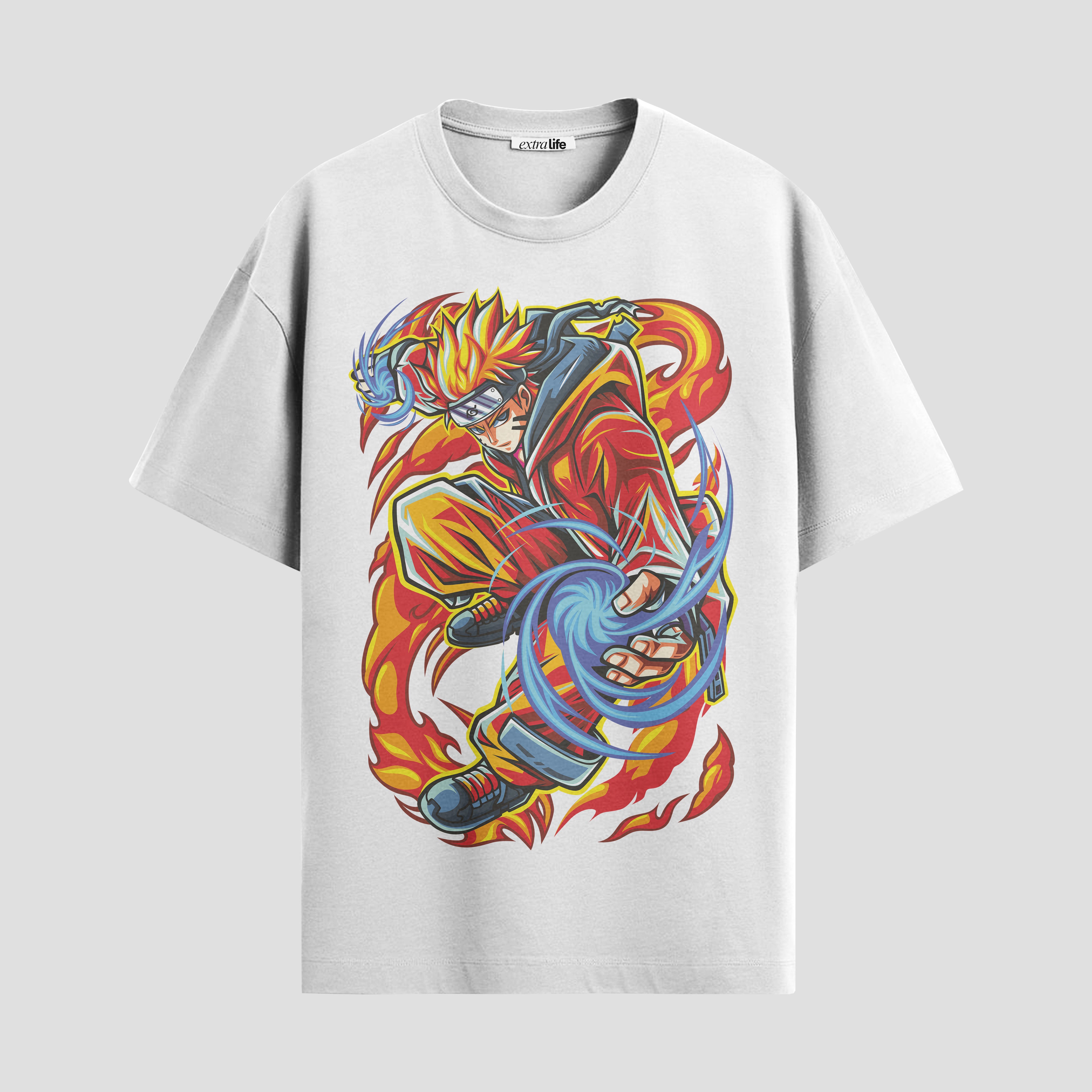 Playera urbana de anime y gaming ExtraLife MX, corte Standard Fit unisex ligero y transpirable en color Deep Black y Pure White, ropa de uso diario para gym y casual.