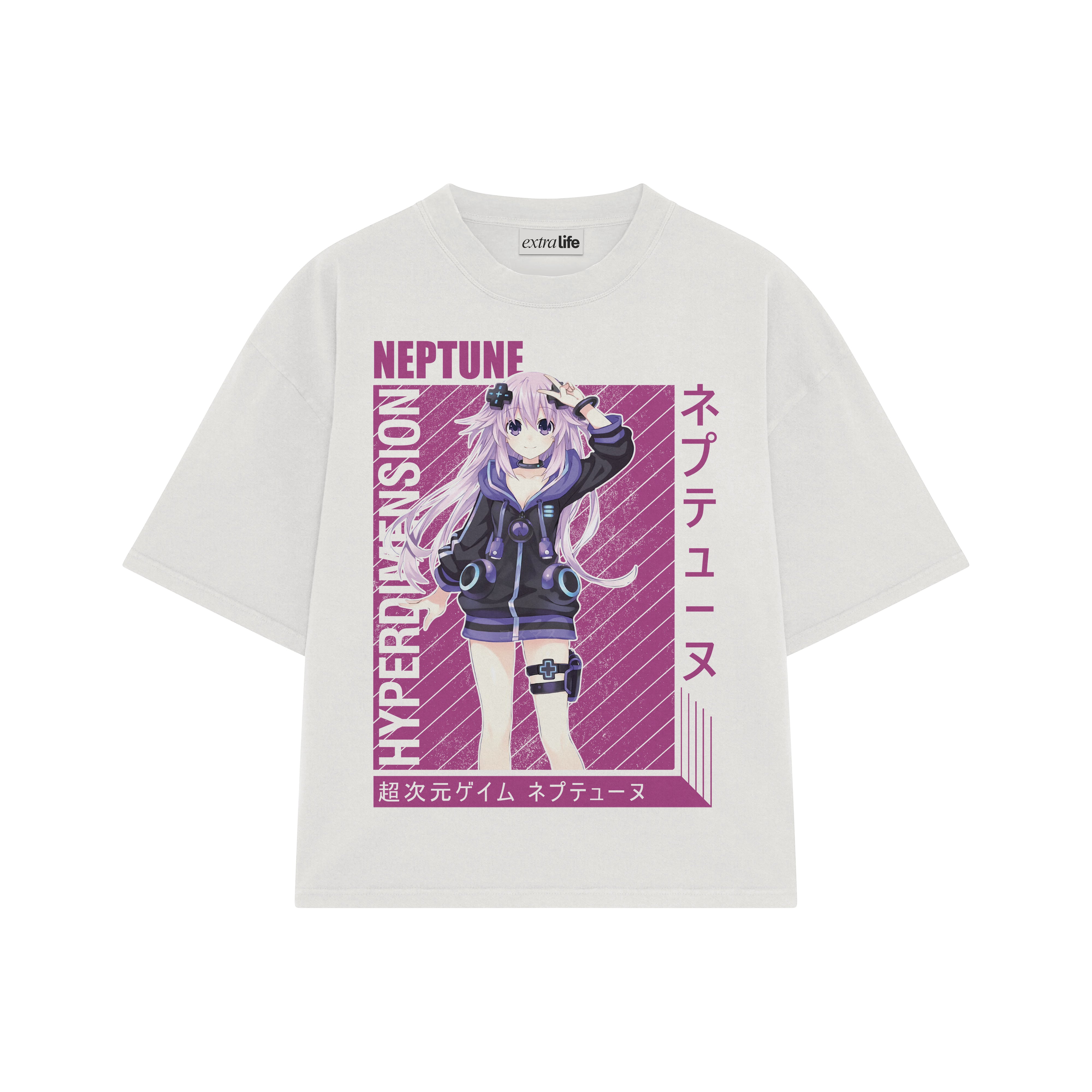 Playera streetwear premium de anime y gaming ExtraLife MX, corte boxy oversized drop shoulder heavyweight en color Deep Black y Off-White, moda urbana mexicana de culto.