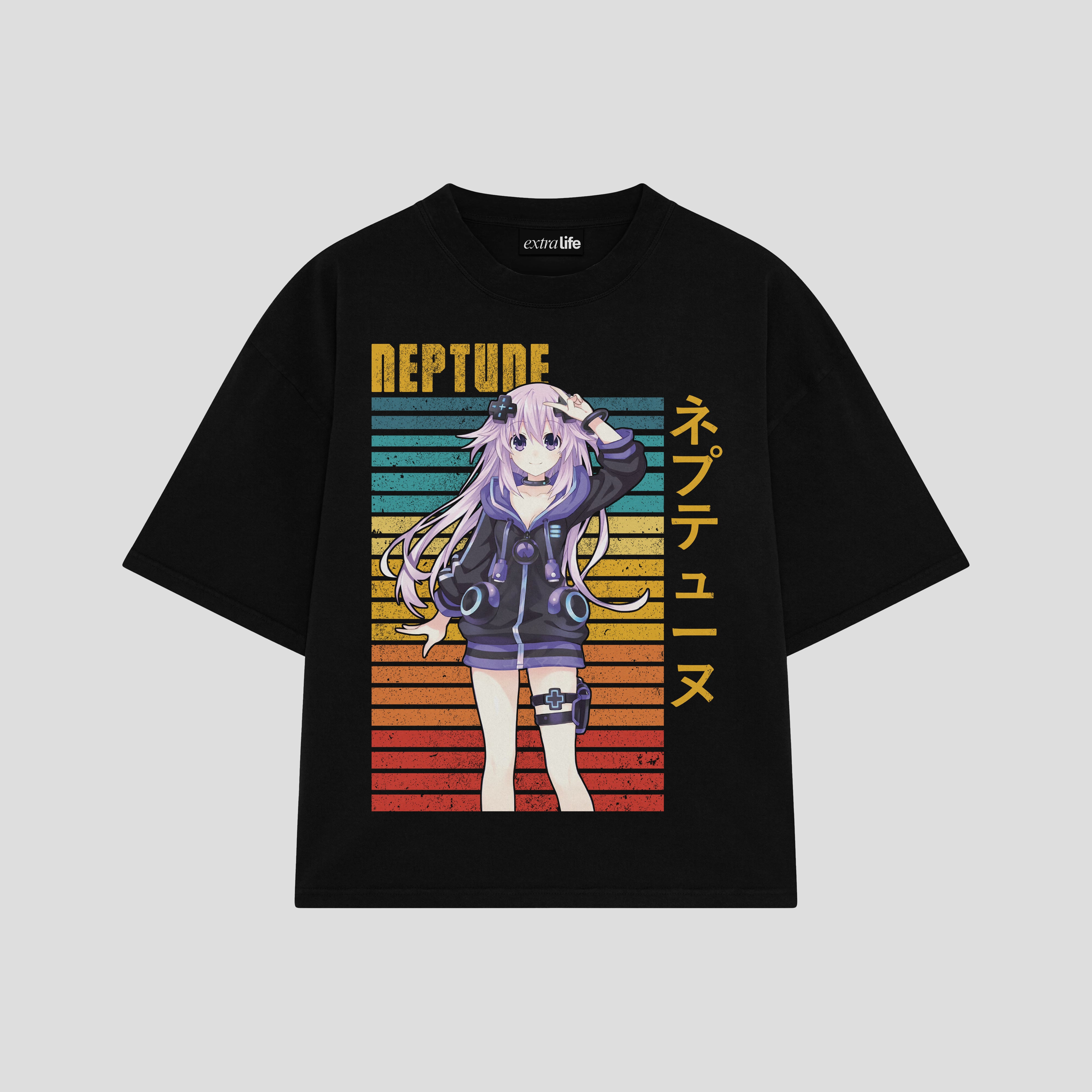 Playera streetwear premium de anime y gaming ExtraLife MX, corte boxy oversized drop shoulder heavyweight en color Deep Black y Off-White, moda urbana mexicana de culto.