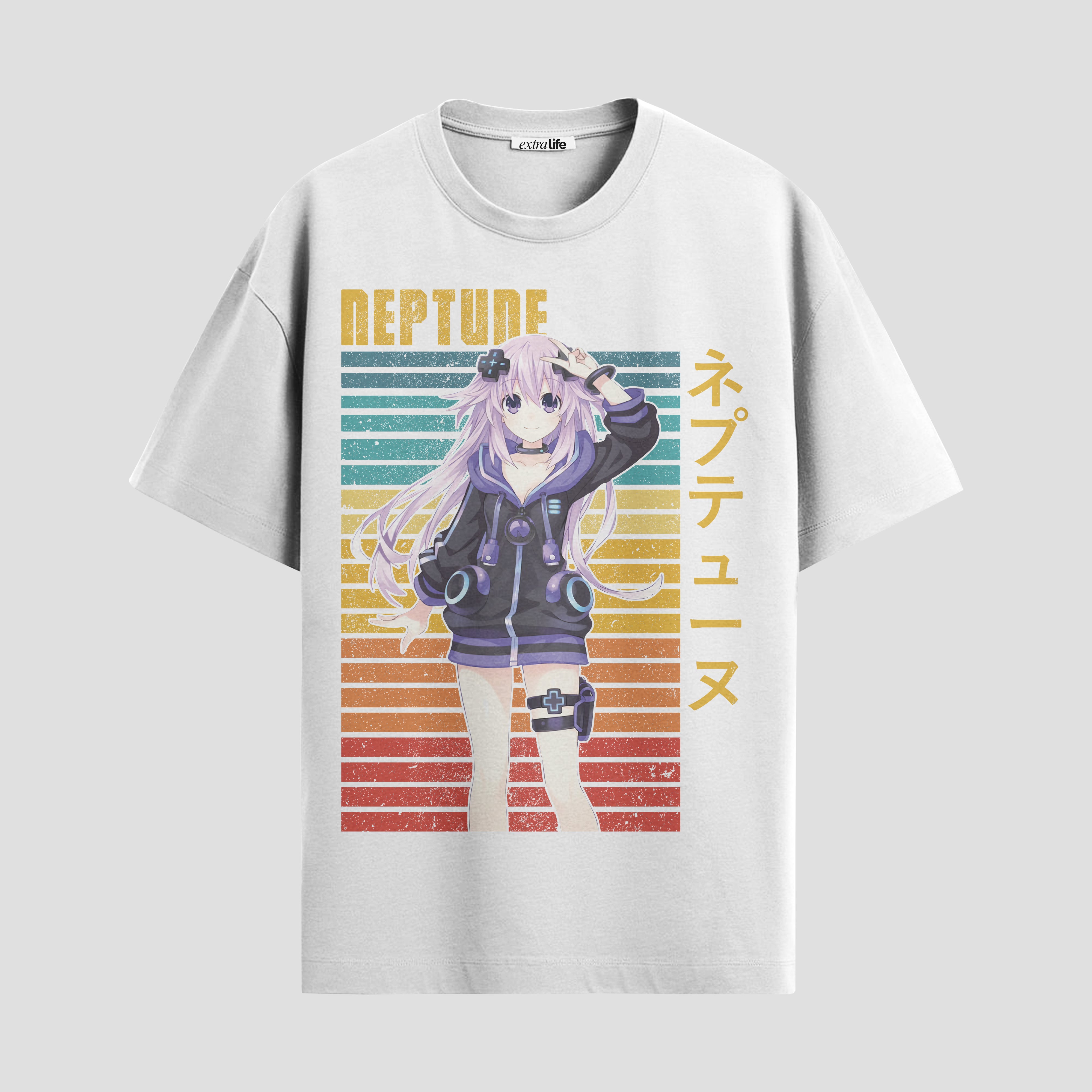Playera urbana de anime y gaming ExtraLife MX, corte Standard Fit unisex ligero y transpirable en color Deep Black y Pure White, ropa de uso diario para gym y casual.