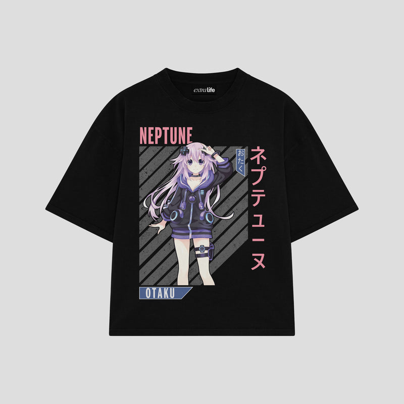 Playera streetwear premium de anime y gaming ExtraLife MX, corte boxy oversized drop shoulder heavyweight en color Deep Black y Off-White, moda urbana mexicana de culto.