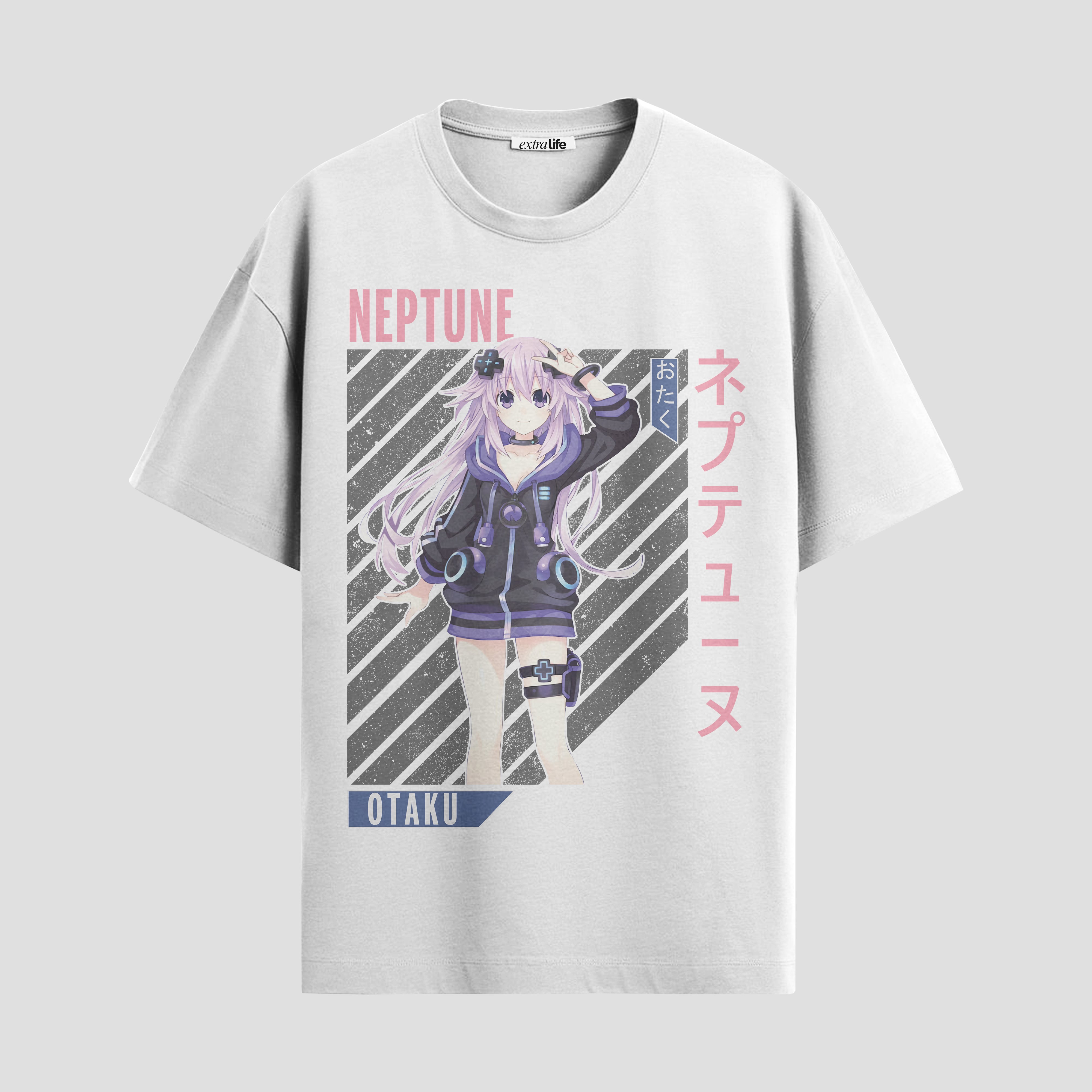Playera urbana de anime y gaming ExtraLife MX, corte Standard Fit unisex ligero y transpirable en color Deep Black y Pure White, ropa de uso diario para gym y casual.