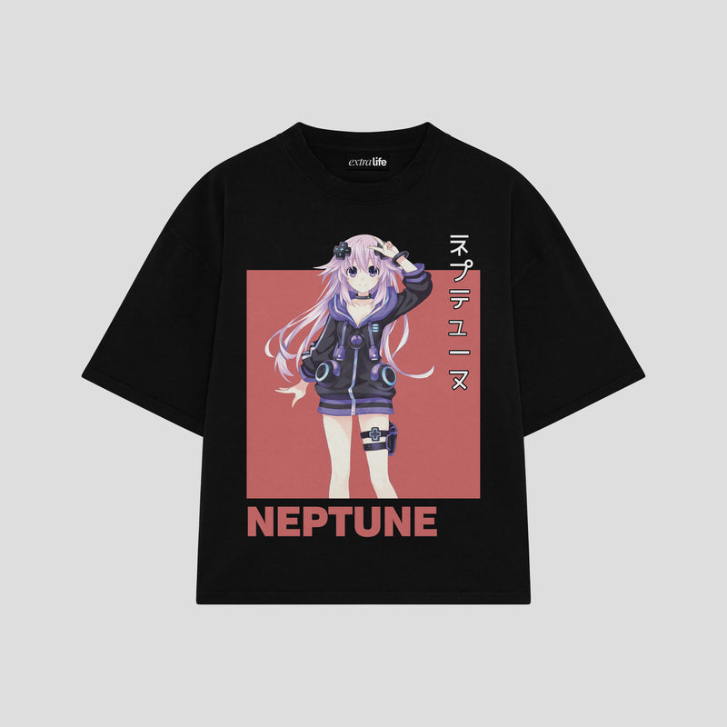 Playera streetwear premium de anime y gaming ExtraLife MX, corte boxy oversized drop shoulder heavyweight en color Deep Black y Off-White, moda urbana mexicana de culto.