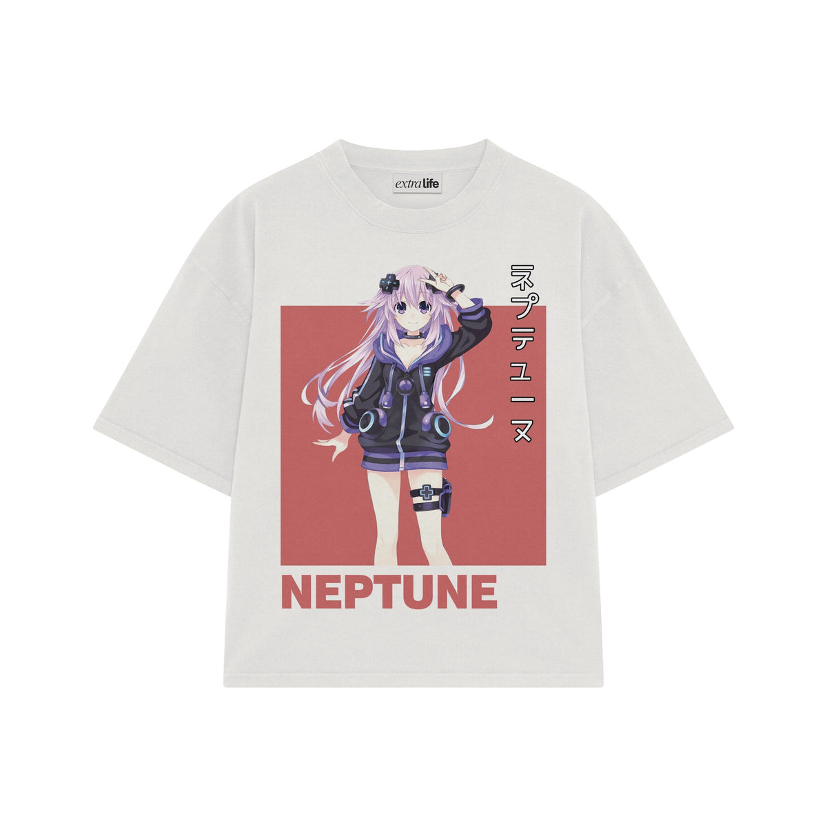 Playera streetwear premium de anime y gaming ExtraLife MX, corte oversized drop shoulder ligero y fresco en color Deep Black y Off-White, moda urbana mexicana de culto.