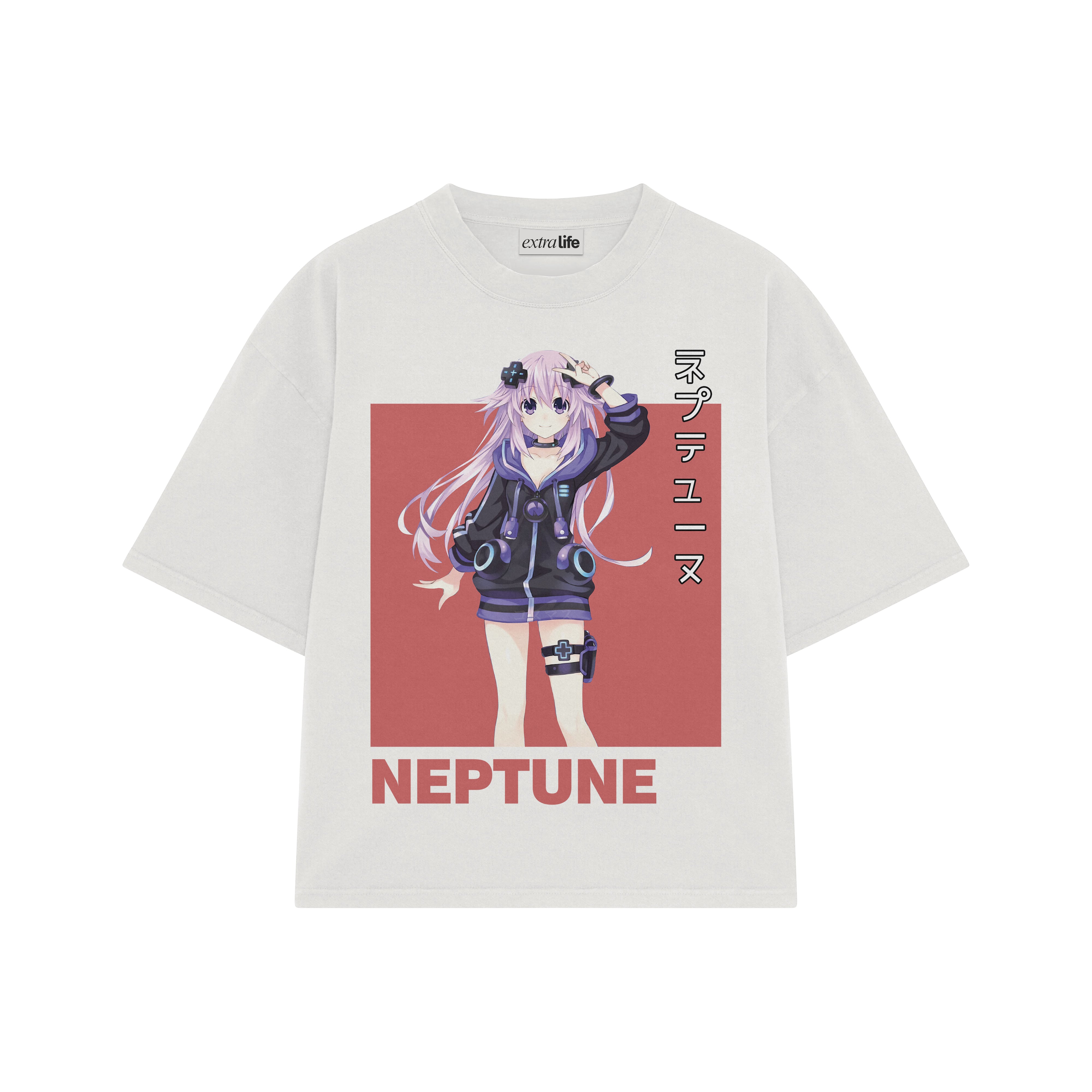 Playera streetwear premium de anime y gaming ExtraLife MX, corte boxy oversized drop shoulder heavyweight en color Deep Black y Off-White, moda urbana mexicana de culto.