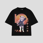 Playera streetwear premium de anime y gaming ExtraLife MX, corte boxy oversized drop shoulder heavyweight en color Deep Black y Off-White, moda urbana mexicana de culto.