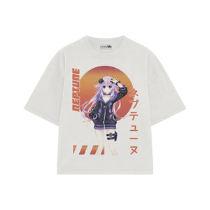Playera streetwear premium de anime y gaming ExtraLife MX, corte boxy oversized drop shoulder heavyweight en color Deep Black y Off-White, moda urbana mexicana de culto.