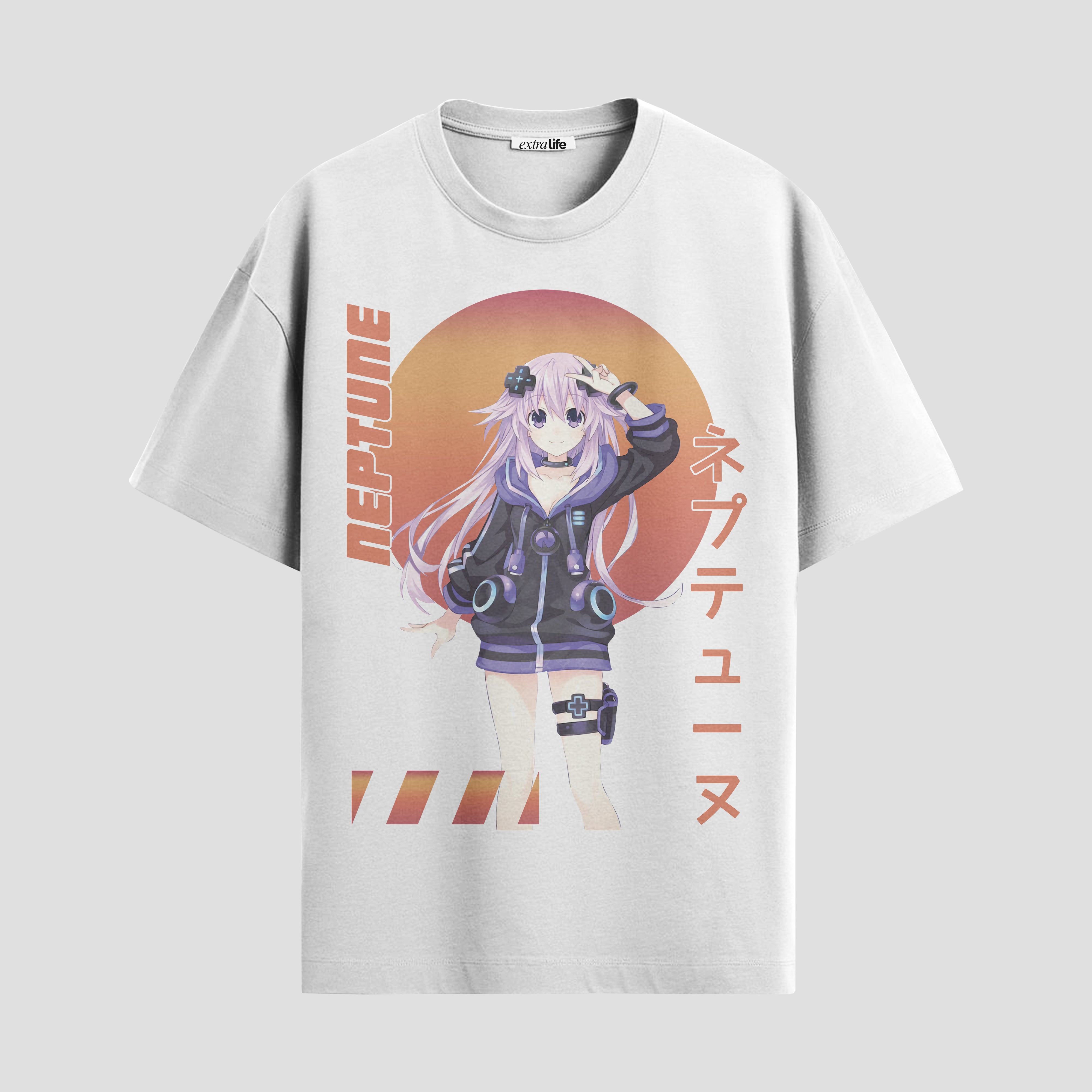 Playera urbana de anime y gaming ExtraLife MX, corte Standard Fit unisex ligero y transpirable en color Deep Black y Pure White, ropa de uso diario para gym y casual.