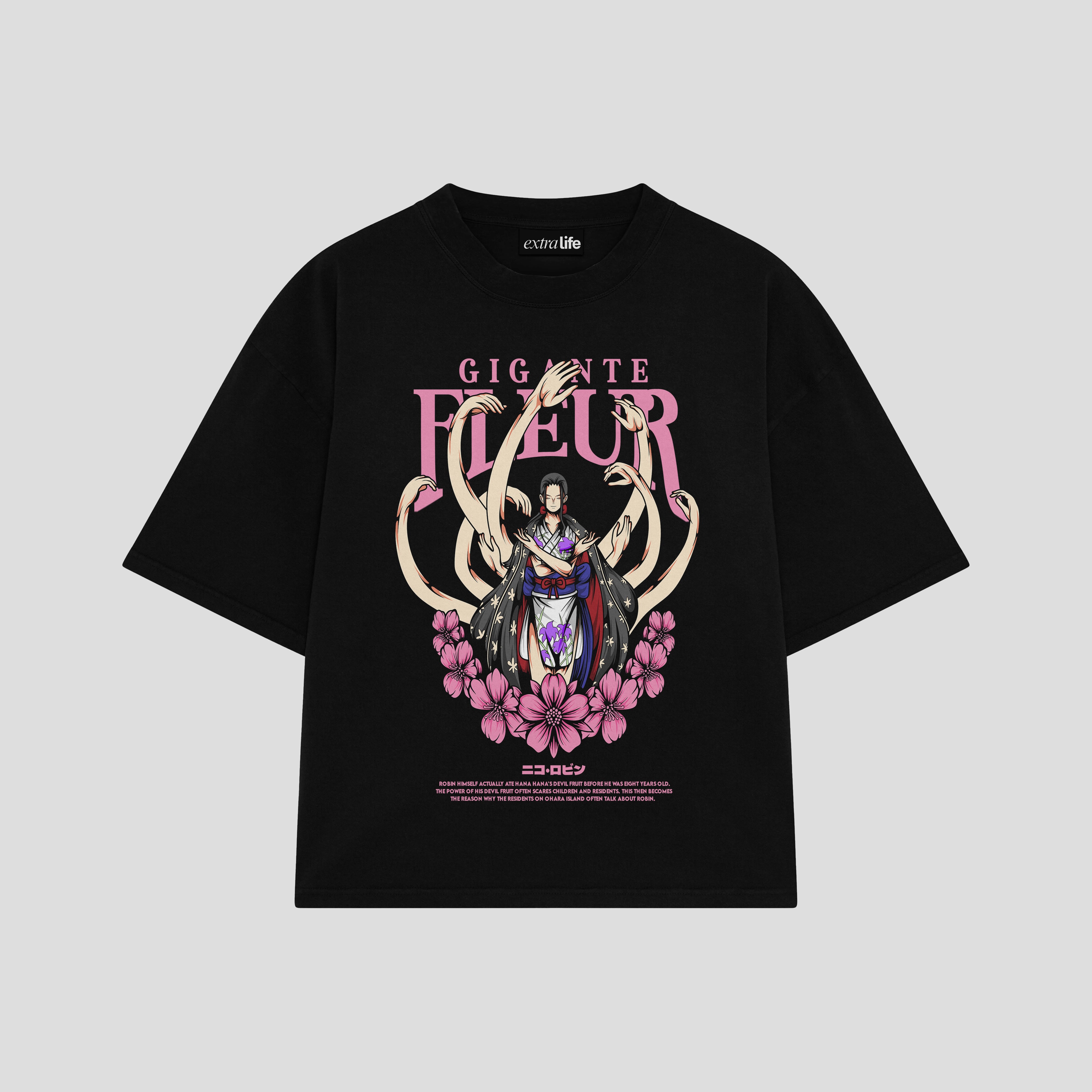 Playera streetwear premium de anime y gaming ExtraLife MX, corte boxy oversized drop shoulder heavyweight en color Deep Black y Off-White, moda urbana mexicana de culto.