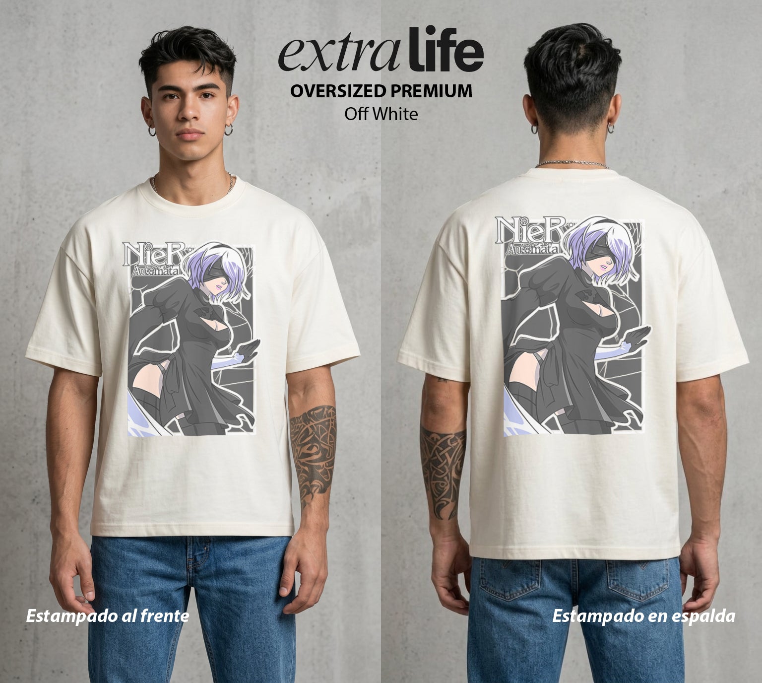 El Mundo Post-Apocaliptico | La Androide del Fin #02964 - Playera Oversized Premium | Off White - Foto en modelo