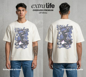 El Mundo Post-Apocaliptico | El Androide del Cosmos #02965 - Playera Oversized Premium | Off White - Foto en modelo