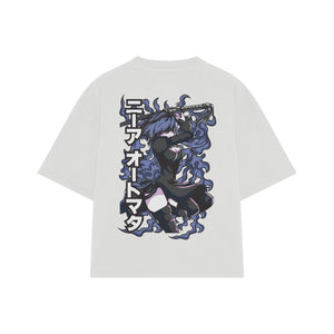 Playera streetwear premium de anime y gaming ExtraLife MX, corte boxy oversized drop shoulder heavyweight en color Deep Black y Off-White, moda urbana mexicana de culto.