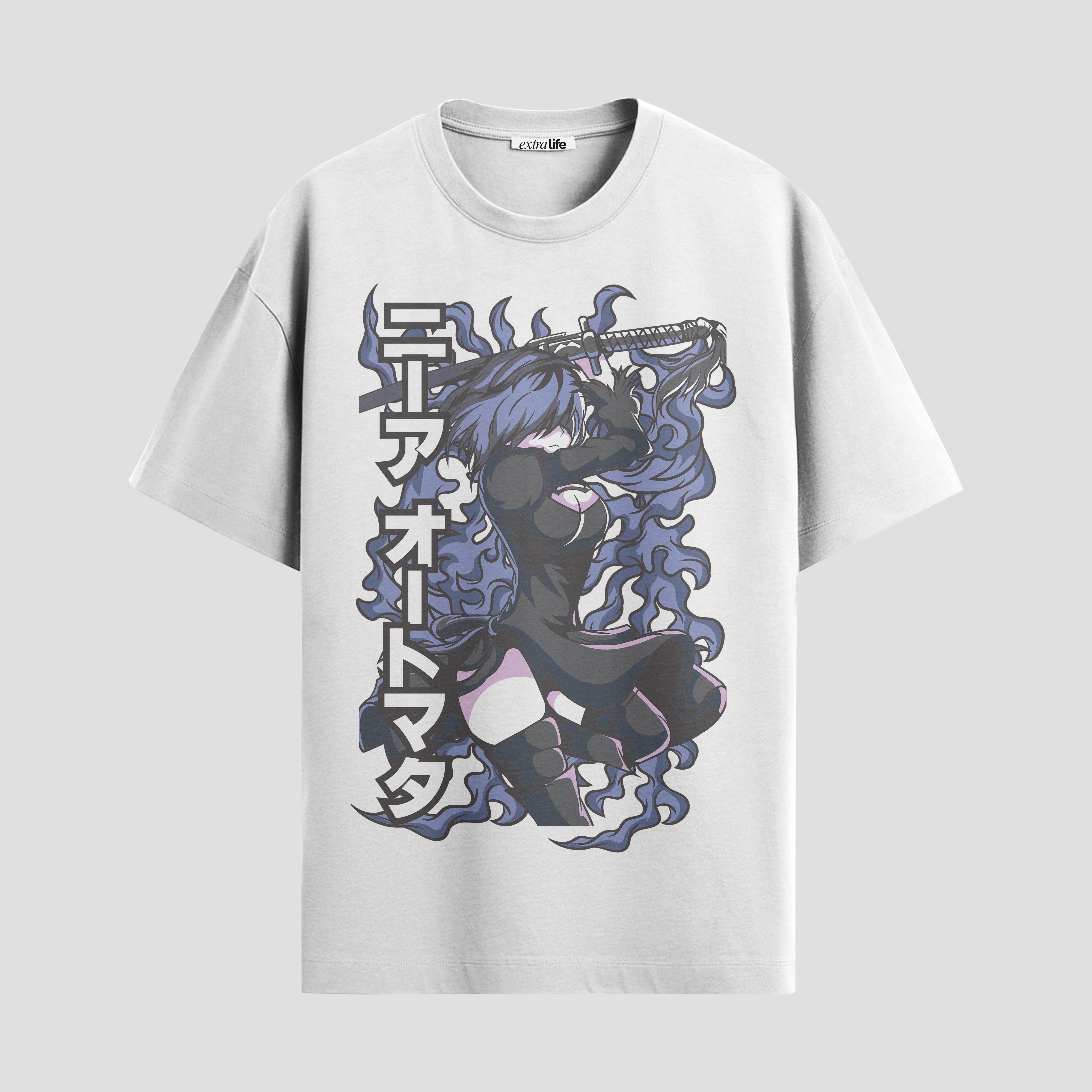 Playera urbana de anime y gaming ExtraLife MX, corte Standard Fit unisex ligero y transpirable en color Deep Black y Pure White, ropa de uso diario para gym y casual.