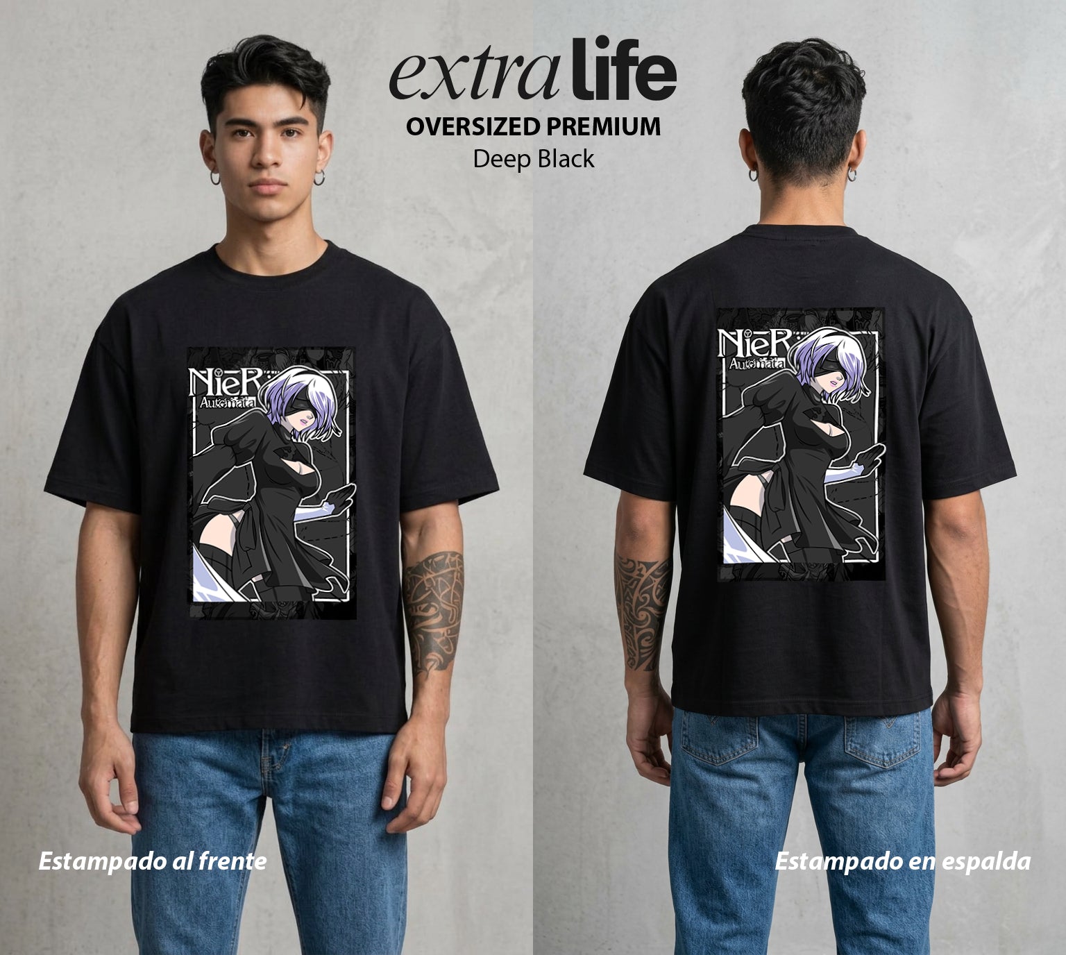 El Mundo Post-Apocaliptico | La Androide del Fin #02966 - Playera Oversized Premium | Deep Black - Foto en modelo
