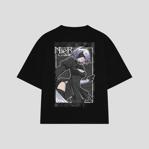 Playera streetwear premium de anime y gaming ExtraLife MX, corte boxy oversized drop shoulder heavyweight en color Deep Black y Off-White, moda urbana mexicana de culto.