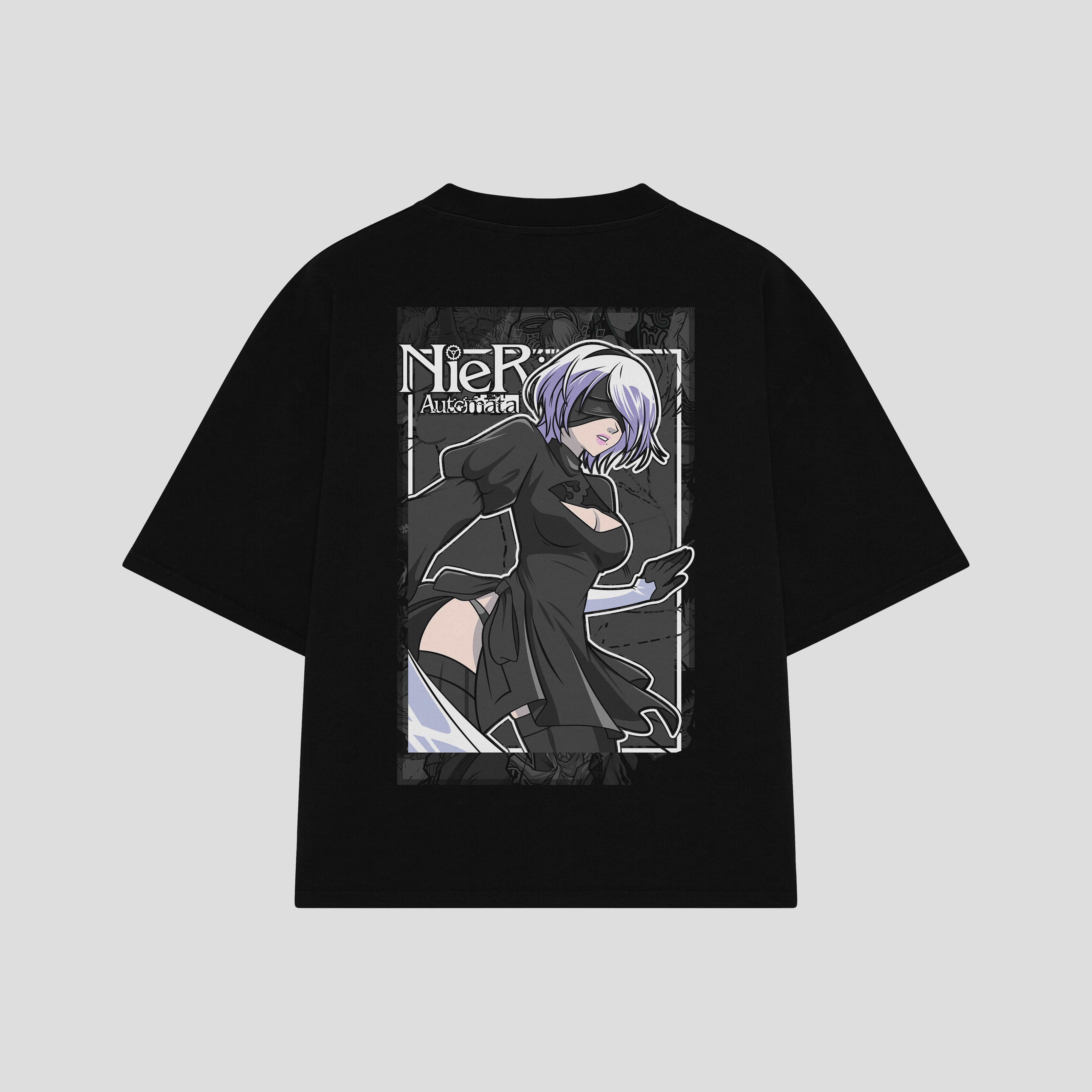 Playera streetwear premium de anime y gaming ExtraLife MX, corte boxy oversized drop shoulder heavyweight en color Deep Black y Off-White, moda urbana mexicana de culto.