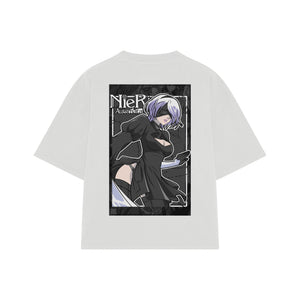 Playera streetwear premium de anime y gaming ExtraLife MX, corte boxy oversized drop shoulder heavyweight en color Deep Black y Off-White, moda urbana mexicana de culto.