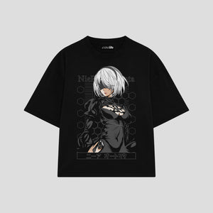 Playera streetwear premium de anime y gaming ExtraLife MX, corte boxy oversized drop shoulder heavyweight en color Deep Black y Off-White, moda urbana mexicana de culto.