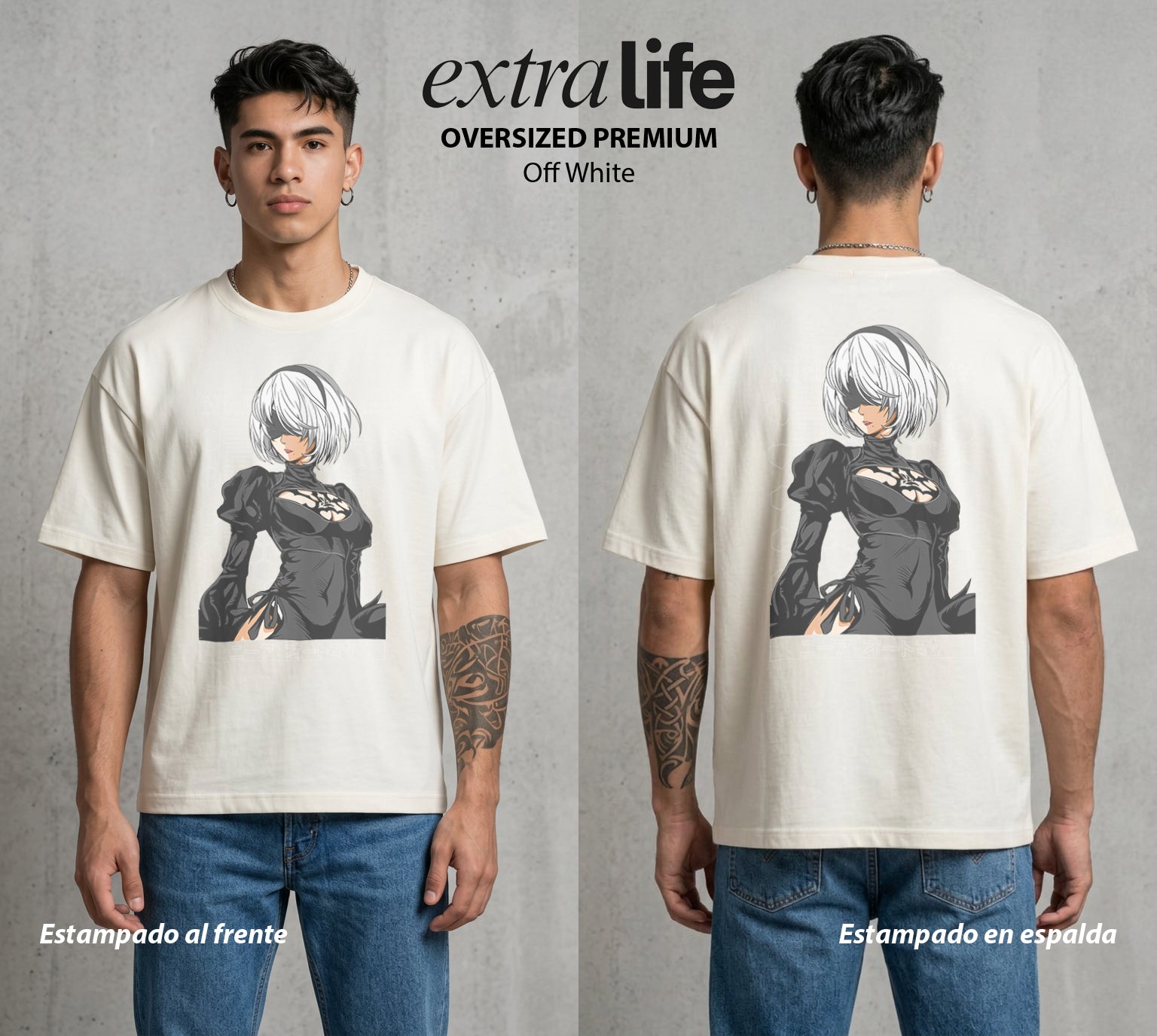 El Mundo Post-Apocaliptico | El Androide del Cosmos #02967 - Playera Oversized Premium | Off White - Foto en modelo