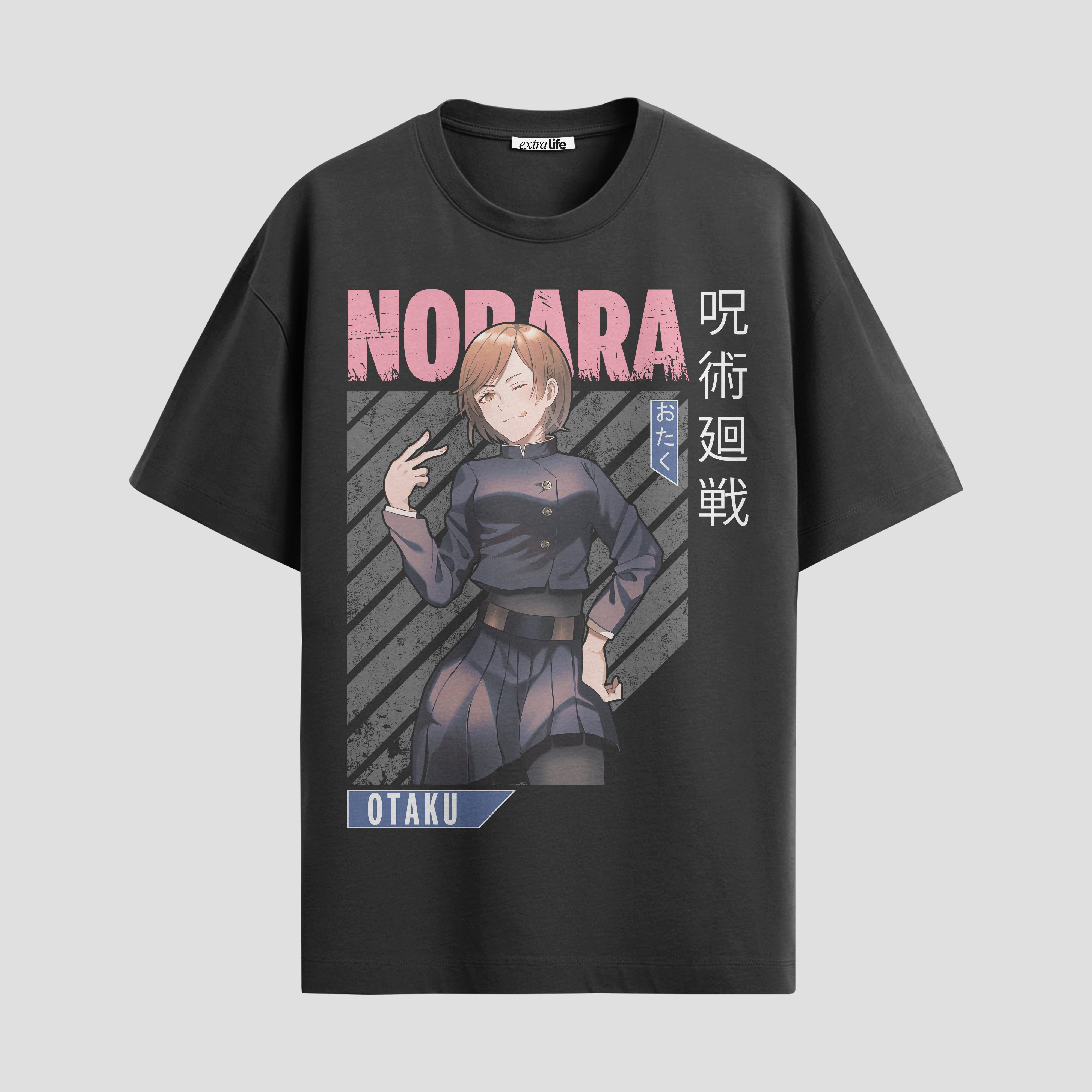 Playera urbana de anime y gaming ExtraLife MX, corte Standard Fit unisex ligero y transpirable en color Deep Black y Pure White, ropa de uso diario para gym y casual.