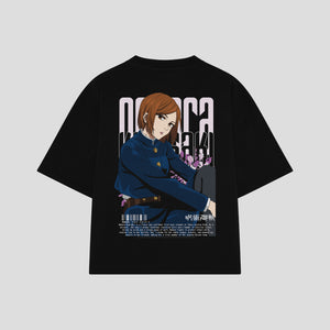 Playera streetwear premium de anime y gaming ExtraLife MX, corte boxy oversized drop shoulder heavyweight en color Deep Black y Off-White, moda urbana mexicana de culto.