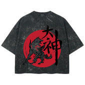 Playera streetwear premium de anime y gaming ExtraLife MX, corte boxy deluxe mineral wash heavyweight en color Acid Wash, moda urbana mexicana de culto.