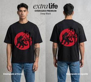 El Pincel Divino | La Diosa del Sol #02975 - Playera Oversized Premium | Deep Black - Foto en modelo