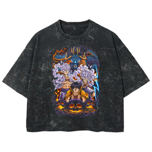 Playera streetwear premium de anime y gaming ExtraLife MX, corte boxy deluxe mineral wash heavyweight en color Acid Wash, moda urbana mexicana de culto.
