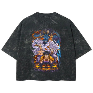 Playera streetwear premium de anime y gaming ExtraLife MX, corte boxy deluxe mineral wash heavyweight en color Acid Wash, moda urbana mexicana de culto.