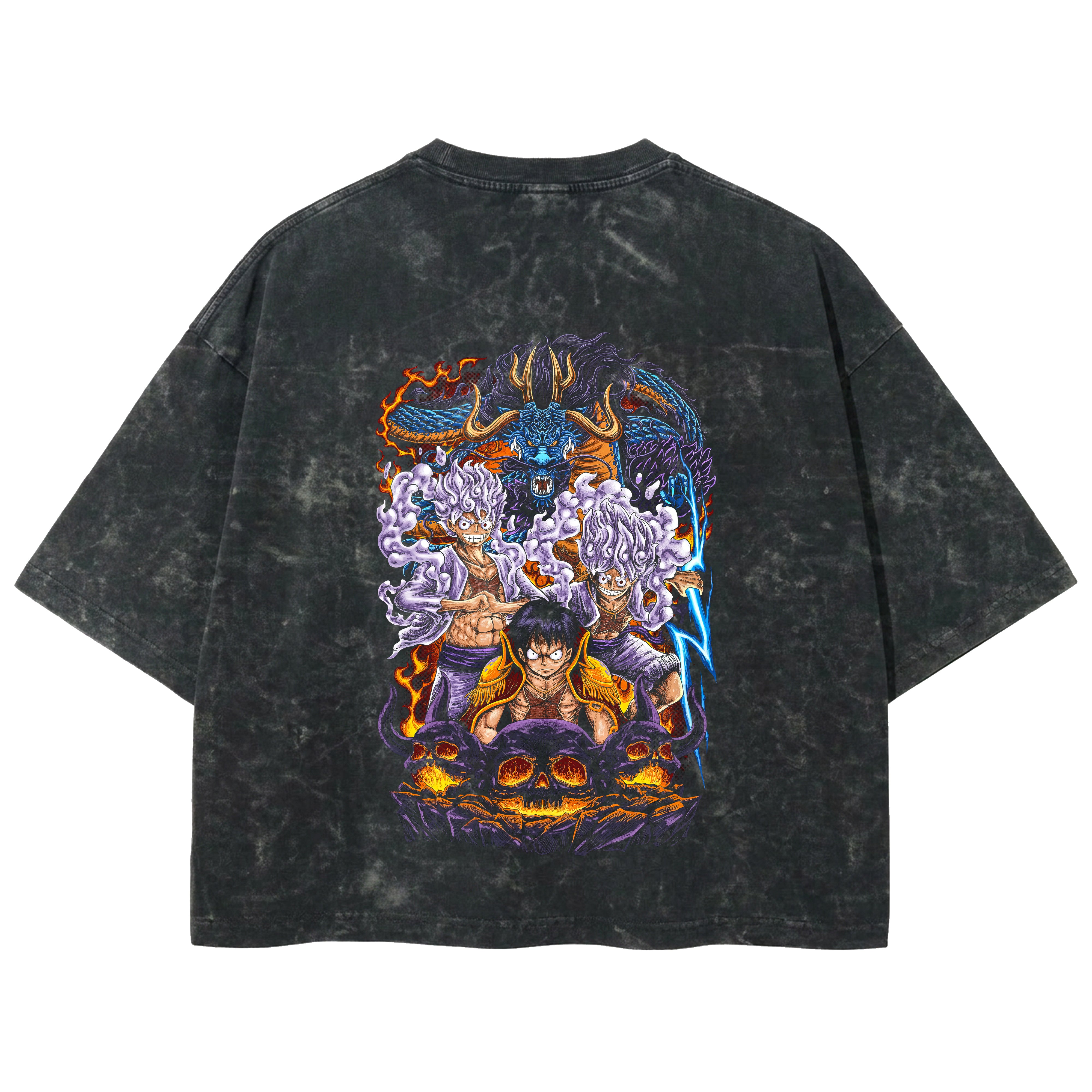 Playera streetwear premium de anime y gaming ExtraLife MX, corte boxy deluxe mineral wash heavyweight en color Acid Wash, moda urbana mexicana de culto.