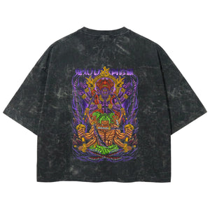 Playera streetwear premium de anime y gaming ExtraLife MX, corte boxy deluxe mineral wash heavyweight en color Acid Wash, moda urbana mexicana de culto.