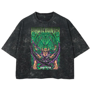 Playera streetwear premium de anime y gaming ExtraLife MX, corte boxy deluxe mineral wash heavyweight en color Acid Wash, moda urbana mexicana de culto.