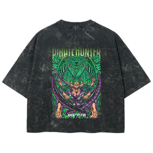 Playera streetwear premium de anime y gaming ExtraLife MX, corte boxy deluxe mineral wash heavyweight en color Acid Wash, moda urbana mexicana de culto.