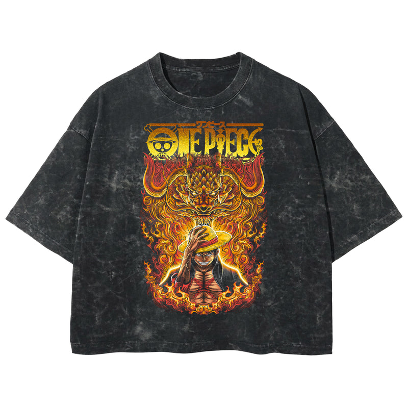 Playera streetwear premium de anime y gaming ExtraLife MX, corte boxy deluxe mineral wash heavyweight en color Acid Wash, moda urbana mexicana de culto.