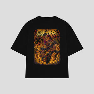 Playera streetwear premium de anime y gaming ExtraLife MX, corte boxy oversized drop shoulder heavyweight en color Deep Black y Off-White, moda urbana mexicana de culto.