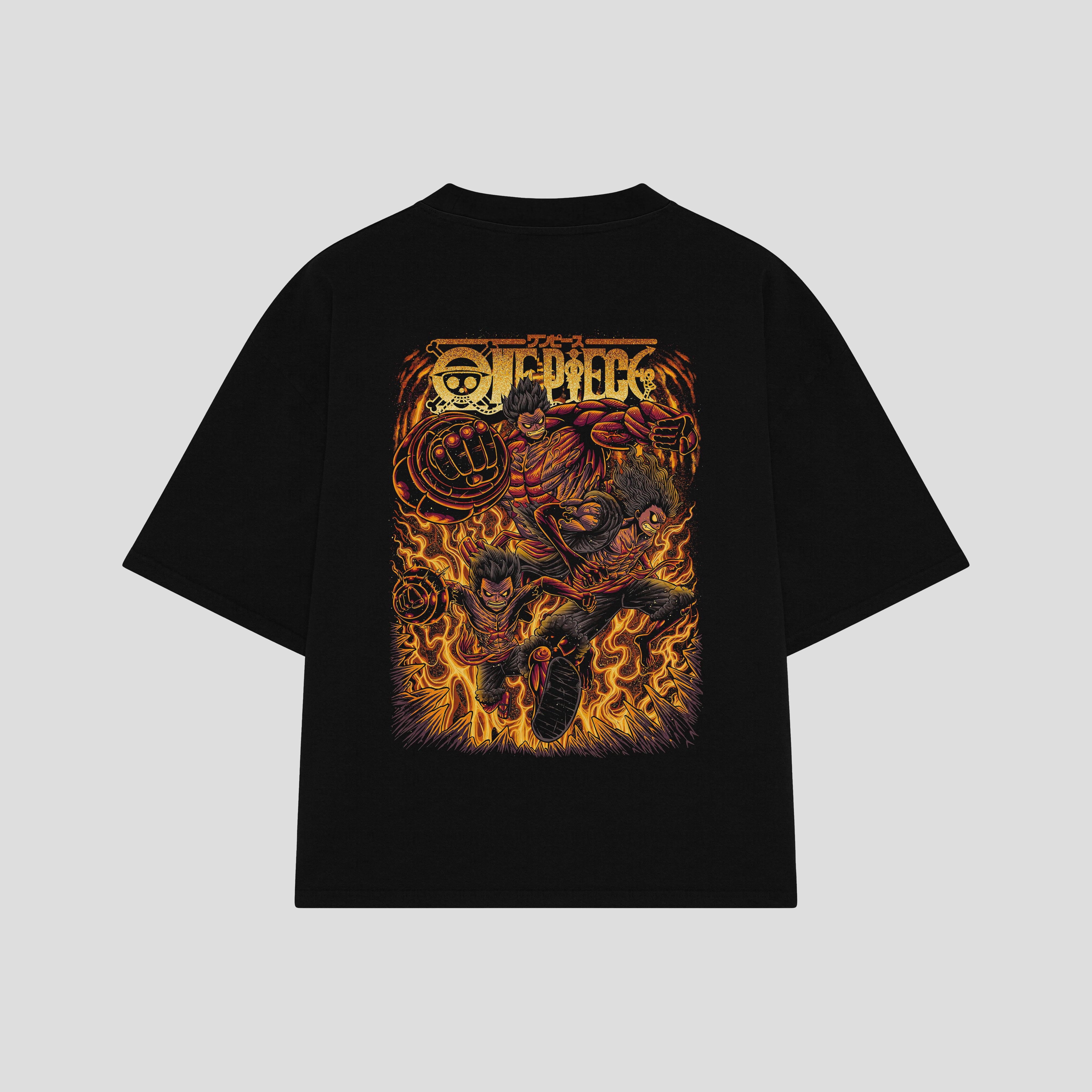 Playera streetwear premium de anime y gaming ExtraLife MX, corte boxy oversized drop shoulder heavyweight en color Deep Black y Off-White, moda urbana mexicana de culto.