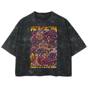 Playera streetwear premium de anime y gaming ExtraLife MX, corte boxy deluxe mineral wash heavyweight en color Acid Wash, moda urbana mexicana de culto.