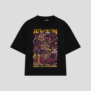 Playera streetwear premium de anime y gaming ExtraLife MX, corte boxy oversized drop shoulder heavyweight en color Deep Black y Off-White, moda urbana mexicana de culto.