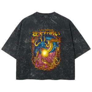 Playera streetwear premium de anime y gaming ExtraLife MX, corte boxy deluxe mineral wash heavyweight en color Acid Wash, moda urbana mexicana de culto.