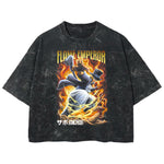 Playera streetwear premium de anime y gaming ExtraLife MX, corte boxy deluxe mineral wash heavyweight en color Acid Wash, moda urbana mexicana de culto.