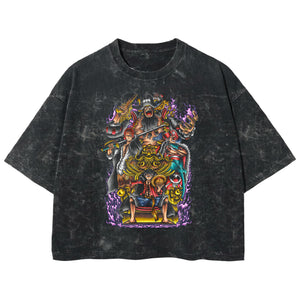 Playera streetwear premium de anime y gaming ExtraLife MX, corte boxy deluxe mineral wash heavyweight en color Acid Wash, moda urbana mexicana de culto.