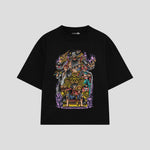 Playera streetwear premium de anime y gaming ExtraLife MX, corte boxy oversized drop shoulder heavyweight en color Deep Black y Off-White, moda urbana mexicana de culto.