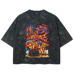 Playera streetwear premium de anime y gaming ExtraLife MX, corte boxy deluxe mineral wash heavyweight en color Acid Wash, moda urbana mexicana de culto.