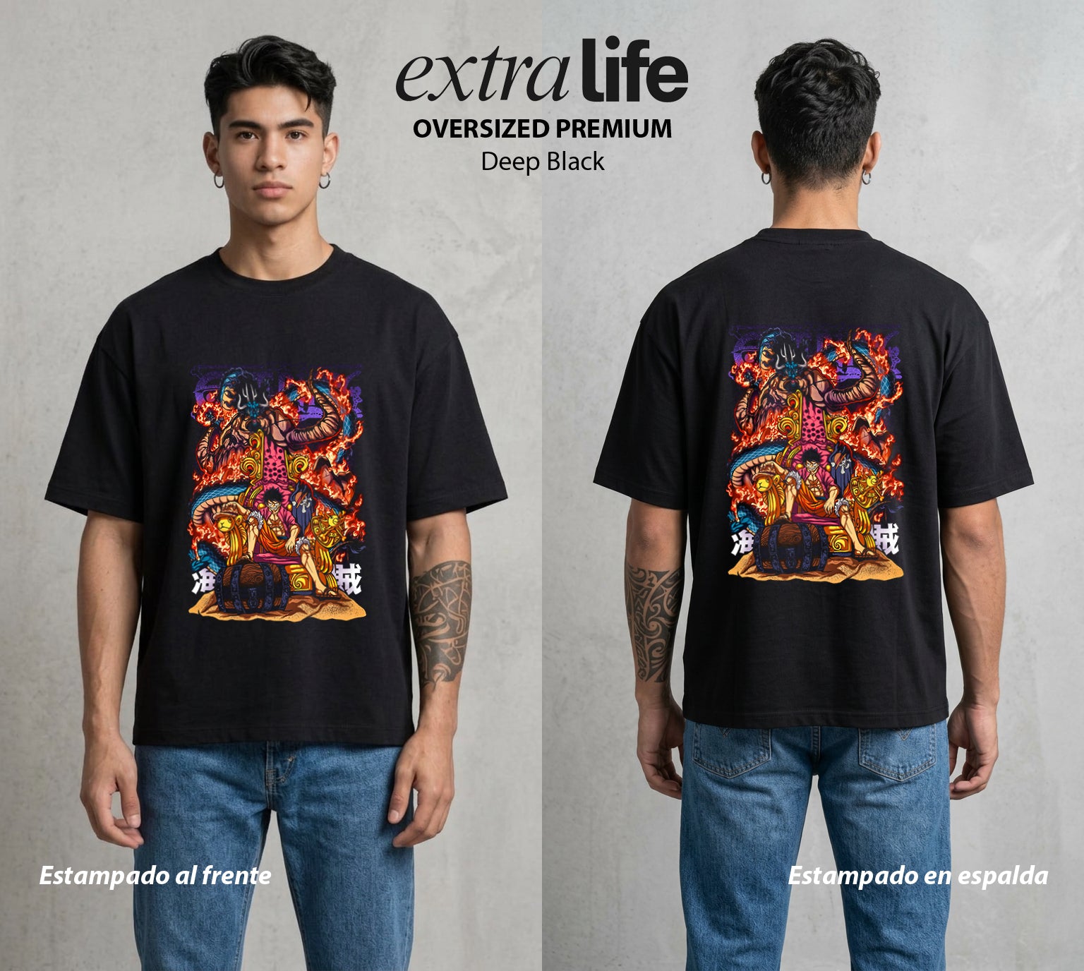 Mar de los Piratas | El Gran Tesoro del Mar #02989 - Playera Oversized Premium | Deep Black - Foto en modelo