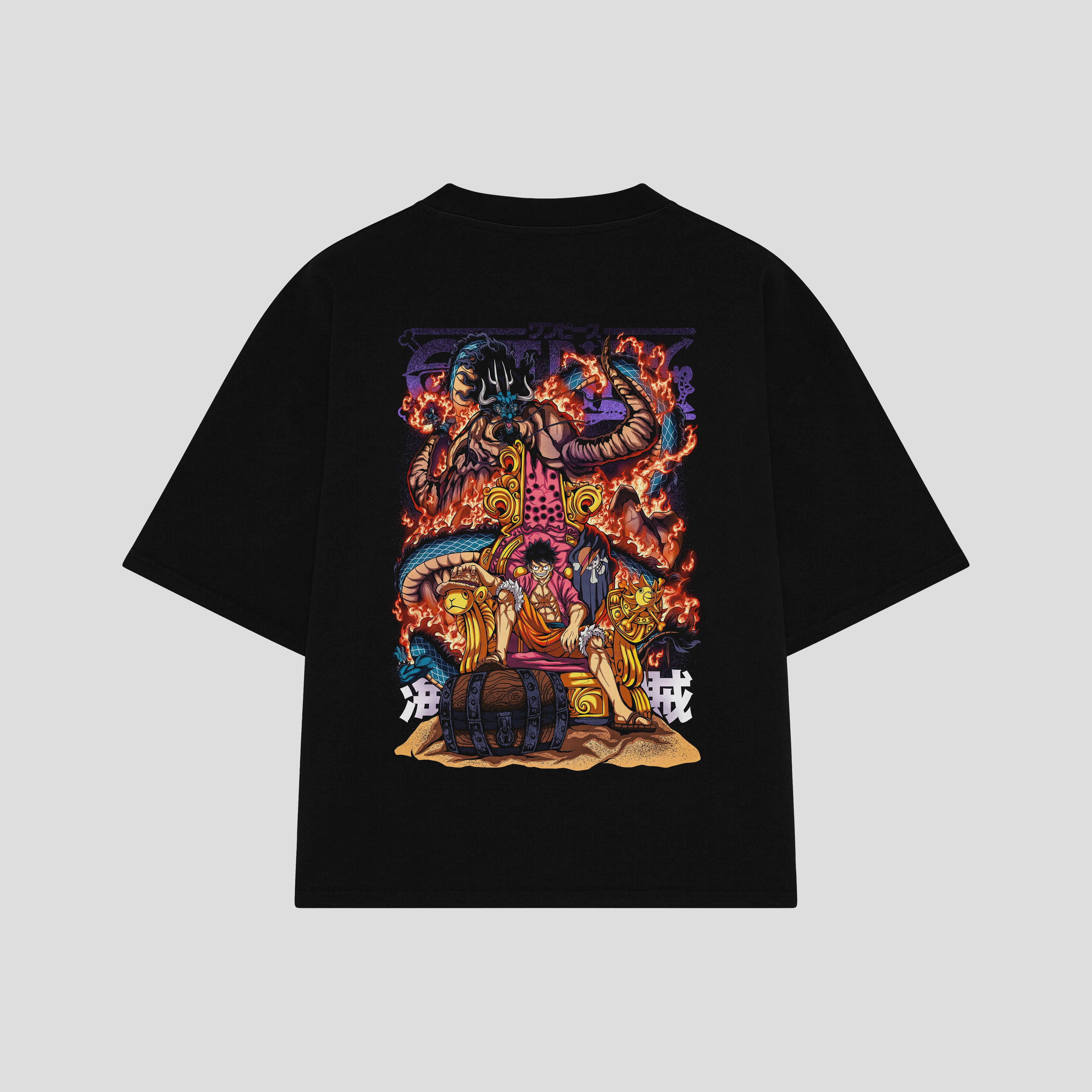 Playera streetwear premium de anime y gaming ExtraLife MX, corte boxy oversized drop shoulder heavyweight en color Deep Black y Off-White, moda urbana mexicana de culto.